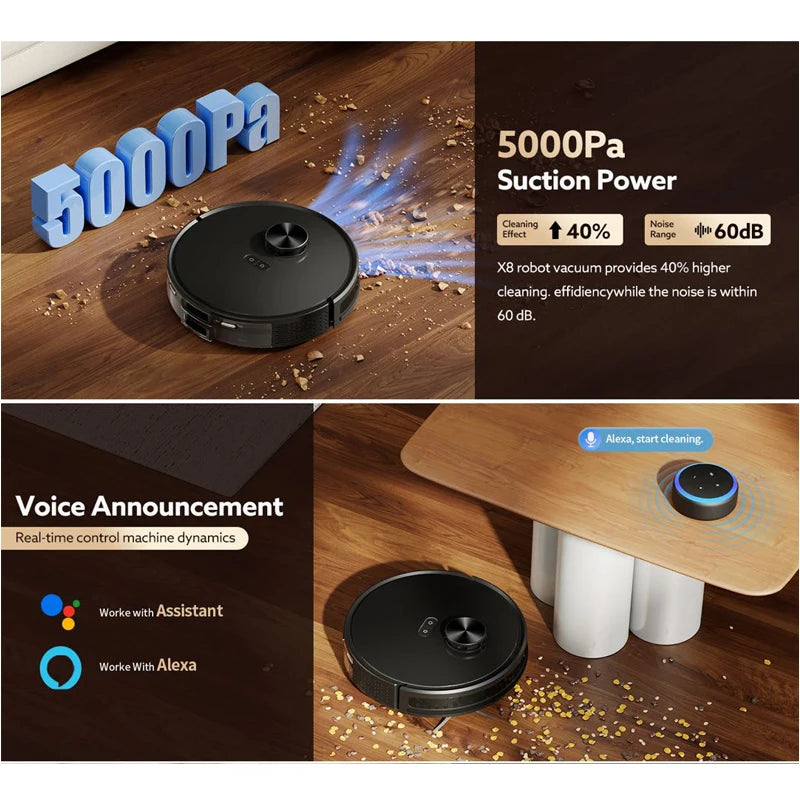 Robot Vacuum Cleaner Purerobo X8 5000pa，With APP，LDS Navi Gyroscope Vacuum Mop Sweep 3-in-1，Smart Home Appliances Sweeper Robot