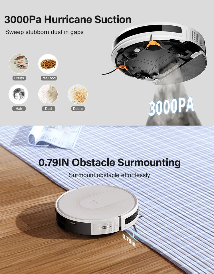 Purerobo K5 Robot Vacuum Cleaner 3-in-1 with 3KPa Suction Smart Gyro Navigation Automatic Sweep Mop for Home Cleaning Tuya App