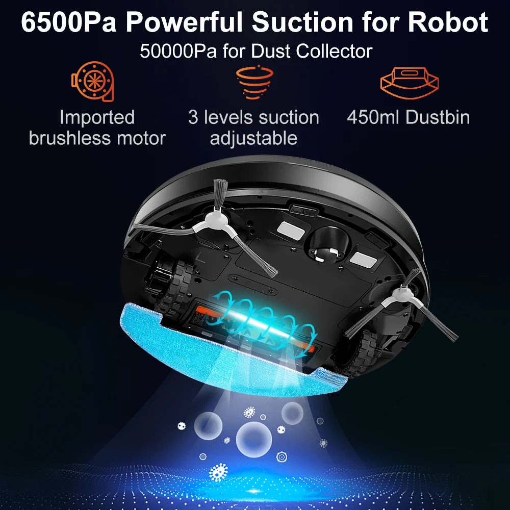 Robot Vacuum Cleaner ABIR K30,Auto-empty Dock,UV Spot Cleaning,6500PA Suction,Multi-floor Map,Customized Wet Dry Room Cleaning,