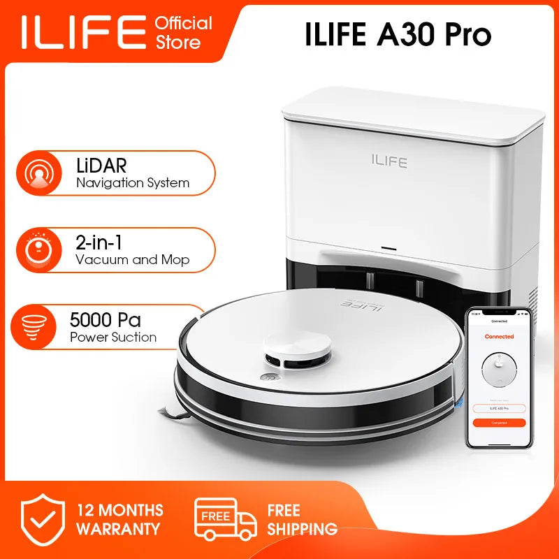 ILIFE A30 PRO 5000Pa Suction, Robot Vacuum and Mop Combo, Self emptying, 60 day capacity,  App/remote , 180 minute running time